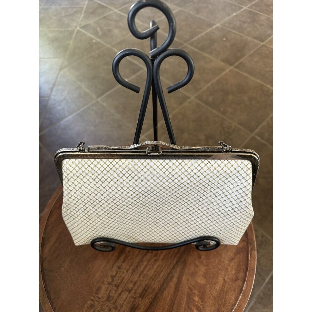 Vintage Cream Patent Leather Mesh‎ Clutch